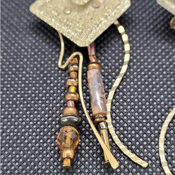 80s Vintage‎ Iridescent Metallic Statement Mixed Media Dangle Pierced Earrings - Picture 7 of 8